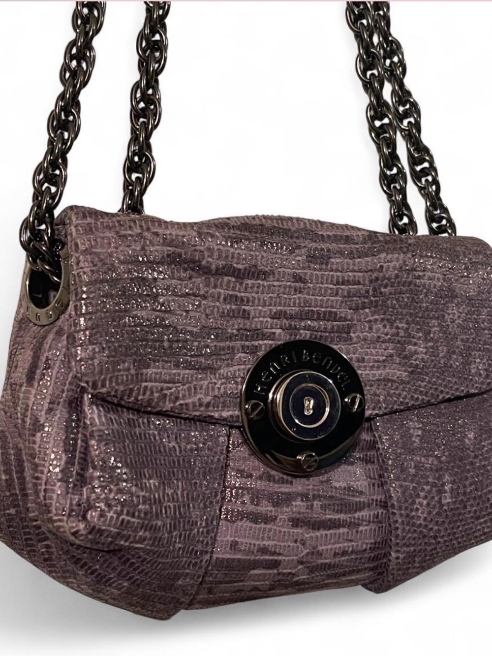 RARE Henri Bendel Milliner Genuine Lizard Mini Chain Bag Grey - Picture 6 of 8